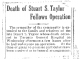 Stuart S Taylor death 1934